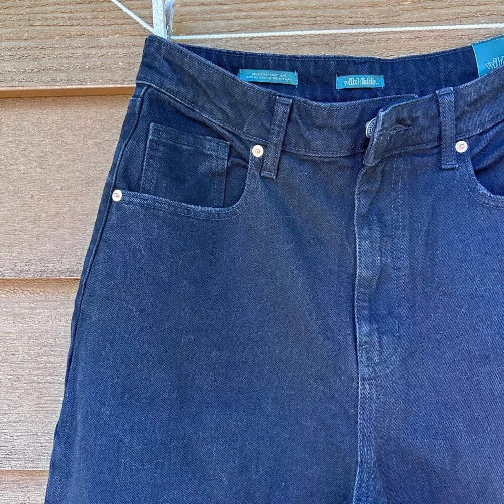 Wild Fable High-Rise Black Baggy Jeans With Distressed Knees Size 8/29 Cotton Bl - Picture 7 of 14